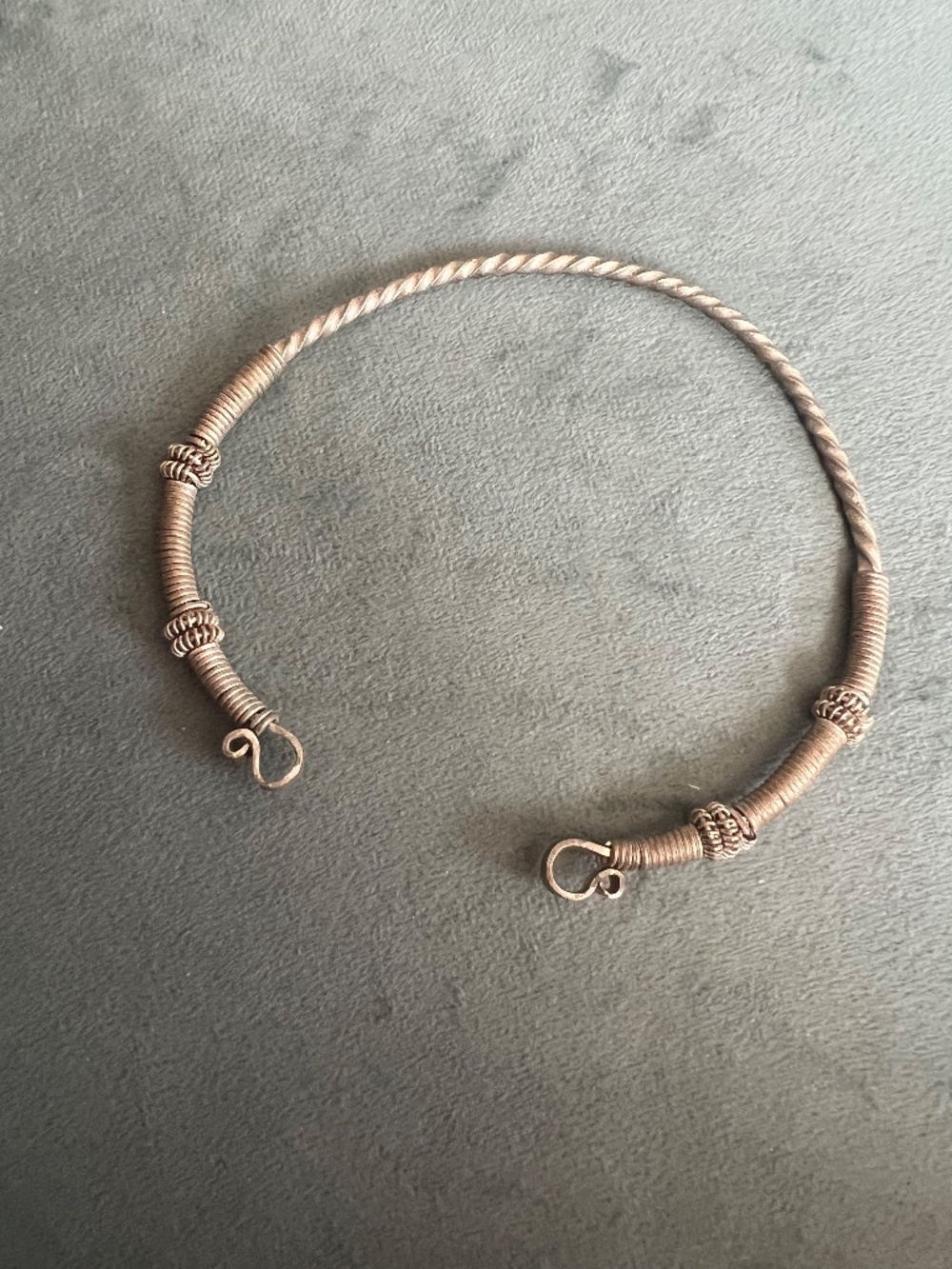 Antique Indo-Tibetan Himalayan Tribal-Silver Hand-Twisted Torque Choker Necklace